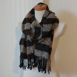 Olive green/white striped scarf
